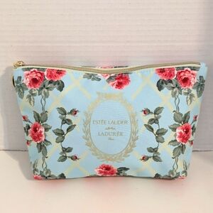 Estee Lauder Floral Cosmetic Bag - Light Blue and‎ Pink NEW